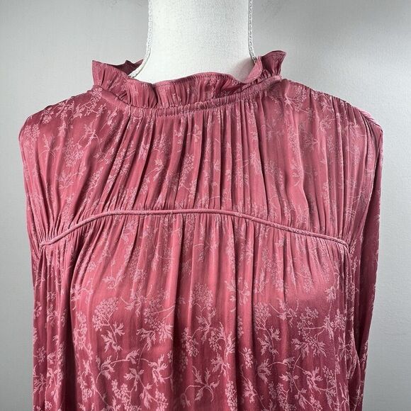 Current Air Pink Shirred Ruffle Elastic Waist Blouse Size M Pleated - Picture 2 of 16